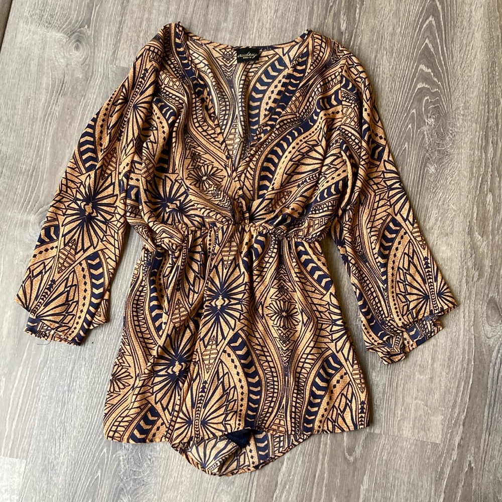 Audrey Long Sleeved Orange Navy Blue Romper